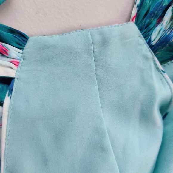 UNGARO Maureen Halter Maxi Dress M  Floral Blue Multi Ruched Waist Sleeveless - Picture 13 of 16